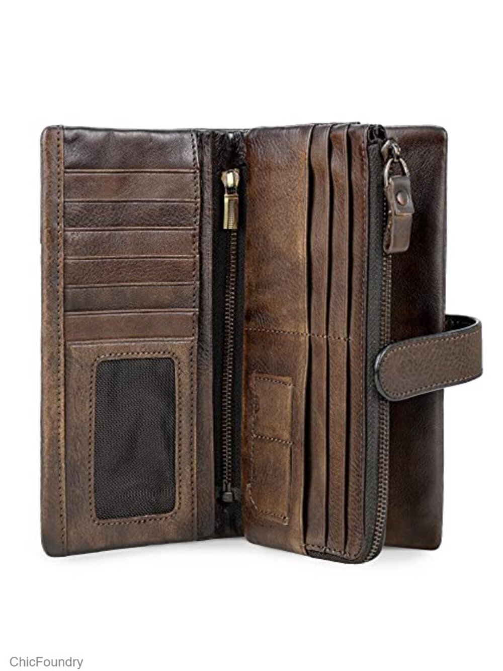 RFID Blocking Leather Wallet Large Capacity Credit Card Clutch
